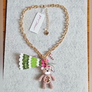 Betsey Johnson Faux Stone Bear Convertible Ornament Necklace
